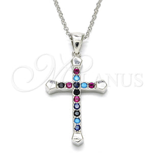 Collares con Dije 04.336.0082.16 Plata Rodinada, Diseño de Cruz, con Zirconia Cubica Multicolor, Pulido, Rodinado (Grosor 01 MM, 16 Pulgadas de Largo)