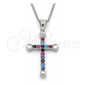 Collares con Dije 04.336.0082.16 Plata Rodinada, Diseño de Cruz, con Zirconia Cubica Multicolor, Pulido, Rodinado (Grosor 01 MM, 16 Pulgadas de Largo)