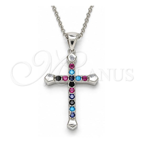 Collares con Dije 04.336.0082.16 Plata Rodinada, Diseño de Cruz, con Zirconia Cubica Multicolor, Pulido, Rodinado (Grosor 01 MM, 16 Pulgadas de Largo)