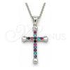Collares con Dije 04.336.0082.16 Plata Rodinada, Diseño de Cruz, con Zirconia Cubica Multicolor, Pulido, Rodinado (Grosor 01 MM, 16 Pulgadas de Largo)