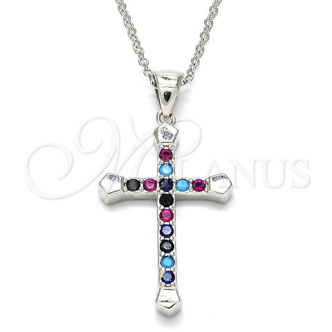 Collares con Dije 04.336.0082.16 Plata Rodinada, Diseño de Cruz, con Zirconia Cubica Multicolor, Pulido, Rodinado (Grosor 01 MM, 16 Pulgadas de Largo)
