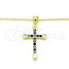 Collares con Dije 04.336.0082.2.16 Plata Rodinada, Diseño de Cruz, con Multicolor Zirconia Cubica, Pulido, Tono Dorado (01 MM Thickness, 16 Inches Length)