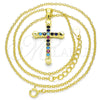 Collares con Dije 04.336.0082.2.16 Plata Rodinada, Diseño de Cruz, con Multicolor Zirconia Cubica, Pulido, Tono Dorado (01 MM Thickness, 16 Inches Length)