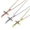 Collares con Dije 04.336.0082.2.16 Plata Rodinada, Diseño de Cruz, con Multicolor Zirconia Cubica, Pulido, Tono Dorado (01 MM Thickness, 16 Inches Length)