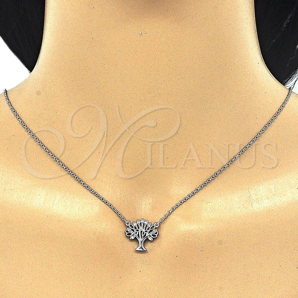 Collares con Dije 04.336.0083.16 Plata Rodinada, Diseño de Ãrbol, con Zirconia Cubica Blanca, Pulido, Rodinado (Grosor 01 MM, 16 Pulgadas de Largo)
