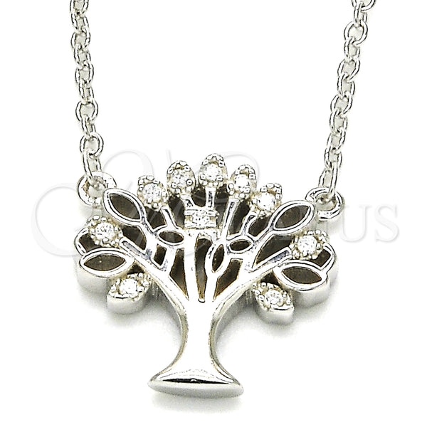 Collares con Dije 04.336.0083.16 Plata Rodinada, Diseño de Ãrbol, con Zirconia Cubica Blanca, Pulido, Rodinado (Grosor 01 MM, 16 Pulgadas de Largo)