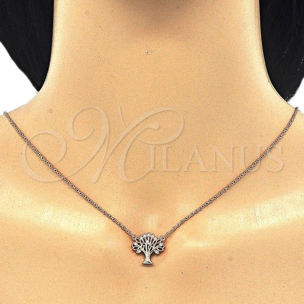 Collares con Dije 04.336.0083.1.16 Plata Rodinada, Diseño de Ãrbol, con Zirconia Cubica Blanca, Pulido, Tono Rosado (Grosor 01 MM, 16 Pulgadas de Largo)