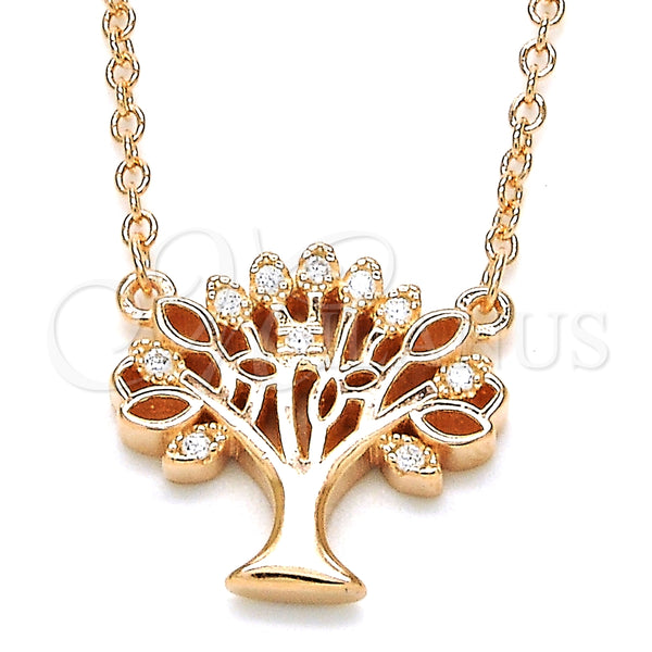 Collares con Dije 04.336.0083.1.16 Plata Rodinada, Diseño de Ãrbol, con Zirconia Cubica Blanca, Pulido, Tono Rosado (Grosor 01 MM, 16 Pulgadas de Largo)