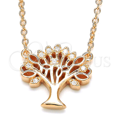 Collares con Dije 04.336.0083.1.16 Plata Rodinada, Diseño de Ãrbol, con Zirconia Cubica Blanca, Pulido, Tono Rosado (Grosor 01 MM, 16 Pulgadas de Largo)