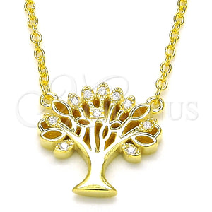 Collares con Dije 04.336.0083.2.16 Plata Rodinada, Diseño de Ãrbol, con Zirconia Cubica Blanca, Pulido, Tono Dorado (Grosor 01 MM, 16 Pulgadas de Largo)
