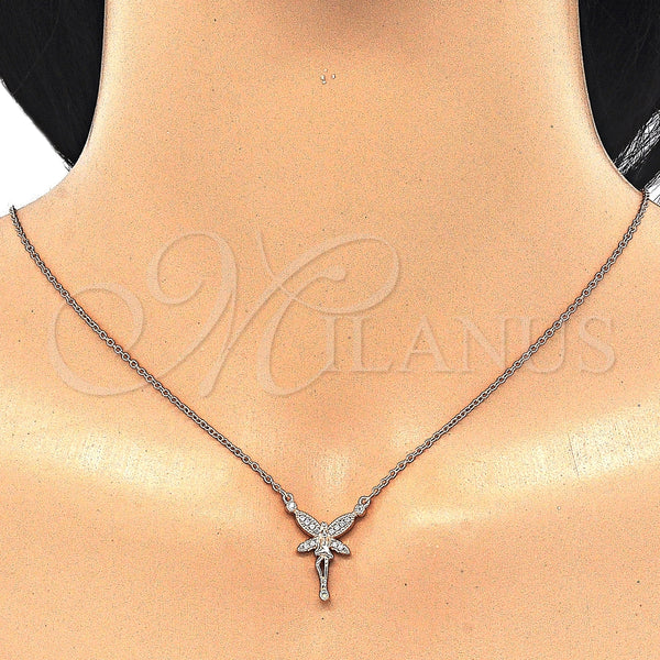 Collares con Dije 04.336.0084.1.16 Plata Rodinada, con Zirconia Cubica Blanca y Blanca, Pulido, Tono Rosado (Grosor 02 MM, 16 Pulgadas de Largo)