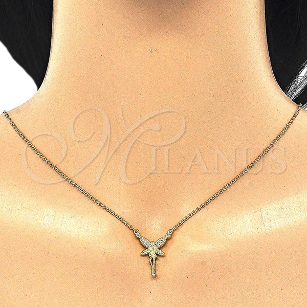 Collares con Dije 04.336.0084.2.16 Plata Rodinada, con Zirconia Cubica Blanca y Blanca, Pulido, Tono Dorado (Grosor 02 MM, 16 Pulgadas de Largo)