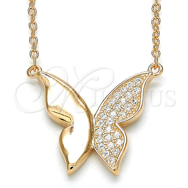 Collares con Dije 04.336.0085.1.16 Plata Rodinada, Diseño de Mariposa, con Zirconia Cubica Blanca, Pulido, Tono Rosado (Grosor 01 MM, 16 Pulgadas de Largo)