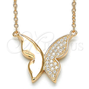 Collares con Dije 04.336.0085.1.16 Plata Rodinada, Diseño de Mariposa, con Zirconia Cubica Blanca, Pulido, Tono Rosado (Grosor 01 MM, 16 Pulgadas de Largo)