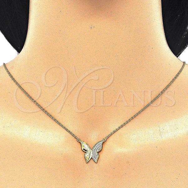 Collares con Dije 04.336.0085.2.16 Plata Rodinada, Diseño de Mariposa, con Zirconia Cubica Blanca, Pulido, Tono Dorado (Grosor 01 MM, 16 Pulgadas de Largo)
