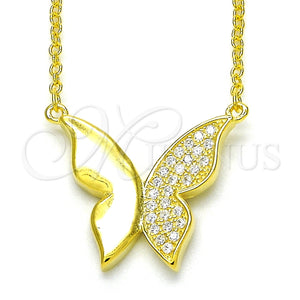Collares con Dije 04.336.0085.2.16 Plata Rodinada, Diseño de Mariposa, con Zirconia Cubica Blanca, Pulido, Tono Dorado (Grosor 01 MM, 16 Pulgadas de Largo)