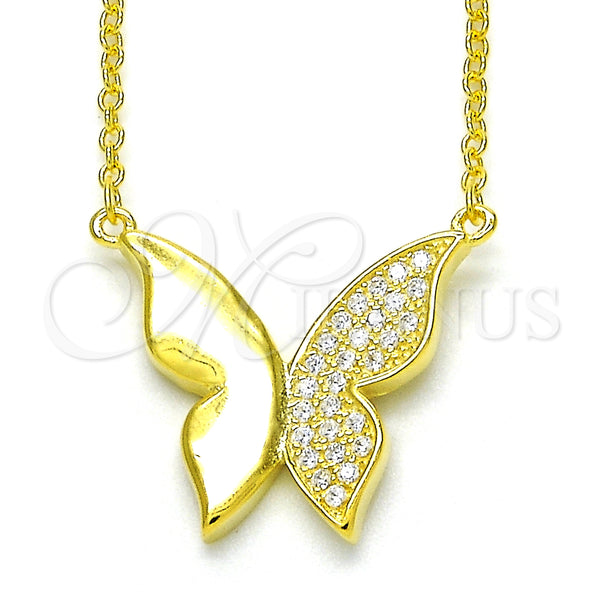 Collares con Dije 04.336.0085.2.16 Plata Rodinada, Diseño de Mariposa, con Blanca Zirconia Cubica, Pulido, Tono Dorado (01 MM Thickness, 16 Inches Length)