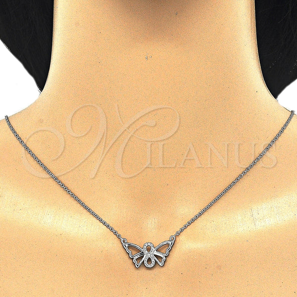 Collares con Dije 04.336.0086.16 Plata Rodinada, Diseño de Mariposa y Infinito, con Zirconia Cubica Blanca, Pulido, Rodinado (Grosor 02 MM, 16 Pulgadas de Largo)