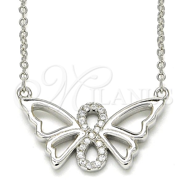 Collares con Dije 04.336.0086.16 Plata Rodinada, Diseño de Mariposa y Infinito, con Zirconia Cubica Blanca, Pulido, Rodinado (Grosor 02 MM, 16 Pulgadas de Largo)