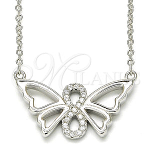 Collares con Dije 04.336.0086.16 Plata Rodinada, Diseño de Mariposa y Infinito, con Zirconia Cubica Blanca, Pulido, Rodinado (Grosor 02 MM, 16 Pulgadas de Largo)