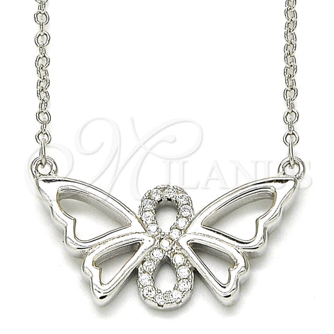 Collares con Dije 04.336.0086.16 Plata Rodinada, Diseño de Mariposa y Infinito, con Zirconia Cubica Blanca, Pulido, Rodinado (Grosor 02 MM, 16 Pulgadas de Largo)