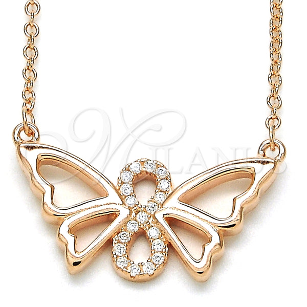 Collares con Dije 04.336.0086.1.16 Plata Rodinada, Diseño de Mariposa y Infinito, con Zirconia Cubica Blanca, Pulido, Tono Rosado (Grosor 02 MM, 16 Pulgadas de Largo)