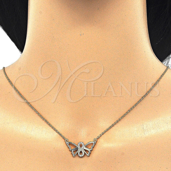 Collares con Dije 04.336.0086.2.16 Plata Rodinada, Diseño de Mariposa y Infinito, con Zirconia Cubica Blanca, Pulido, Tono Dorado (Grosor 02 MM, 16 Pulgadas de Largo)