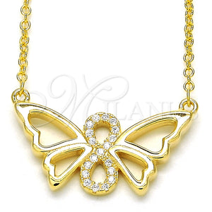 Collares con Dije 04.336.0086.2.16 Plata Rodinada, Diseño de Mariposa y Infinito, con Zirconia Cubica Blanca, Pulido, Tono Dorado (Grosor 02 MM, 16 Pulgadas de Largo)