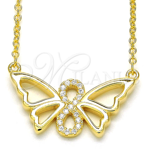 Collares con Dije 04.336.0086.2.16 Plata Rodinada, Diseño de Mariposa y Infinito, con Zirconia Cubica Blanca, Pulido, Tono Dorado (Grosor 02 MM, 16 Pulgadas de Largo)