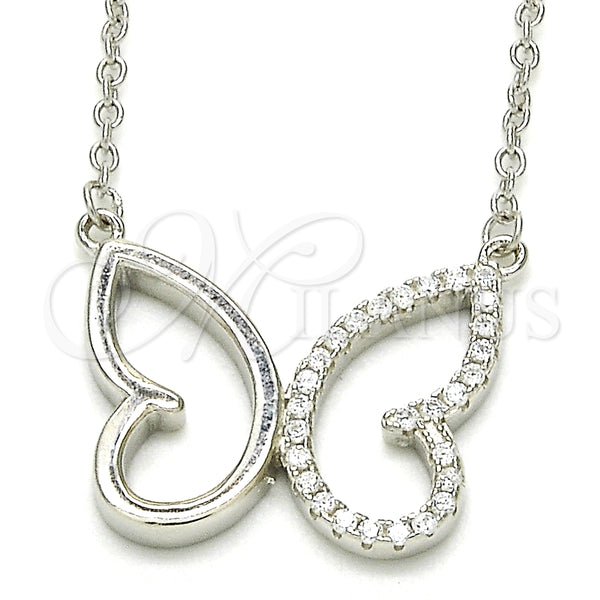 Collares con Dije 04.336.0087.16 Plata Rodinada, Diseño de Mariposa, con Zirconia Cubica Blanca, Pulido, Rodinado (Grosor 01 MM, 16 Pulgadas de Largo)