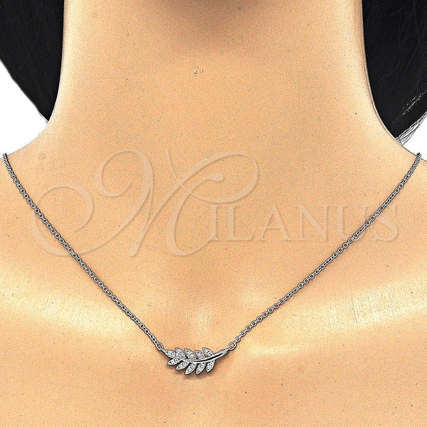 Collares con Dije 04.336.0088.16 Plata Rodinada, Diseño de Oja, con Zirconia Cubica Blanca, Pulido, Rodinado (Grosor 02 MM, 16 Pulgadas de Largo)