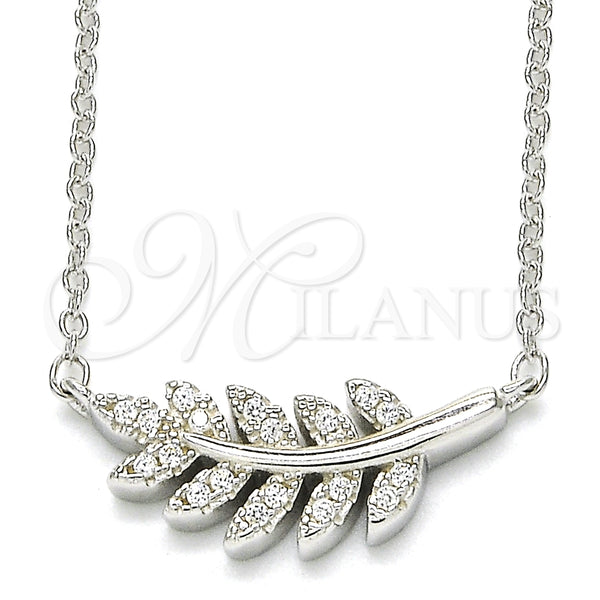 Collares con Dije 04.336.0088.16 Plata Rodinada, Diseño de Oja, con Zirconia Cubica Blanca, Pulido, Rodinado (Grosor 02 MM, 16 Pulgadas de Largo)