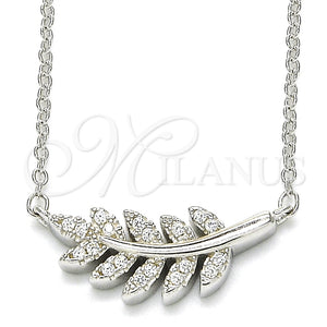 Collares con Dije 04.336.0088.16 Plata Rodinada, Diseño de Oja, con Zirconia Cubica Blanca, Pulido, Rodinado (Grosor 02 MM, 16 Pulgadas de Largo)
