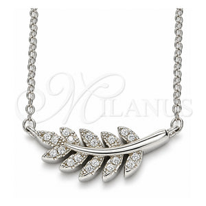 Collares con Dije 04.336.0088.16 Plata Rodinada, Diseño de Oja, con Zirconia Cubica Blanca, Pulido, Rodinado (Grosor 02 MM, 16 Pulgadas de Largo)