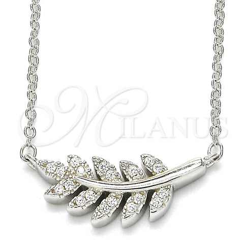 Collares con Dije 04.336.0088.16 Plata Rodinada, Diseño de Oja, con Zirconia Cubica Blanca, Pulido, Rodinado (Grosor 02 MM, 16 Pulgadas de Largo)