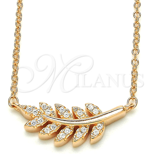 Collares con Dije 04.336.0088.1.16 Plata Rodinada, Diseño de Oja, con Zirconia Cubica Blanca, Pulido, Tono Rosado (Grosor 02 MM, 16 Pulgadas de Largo)