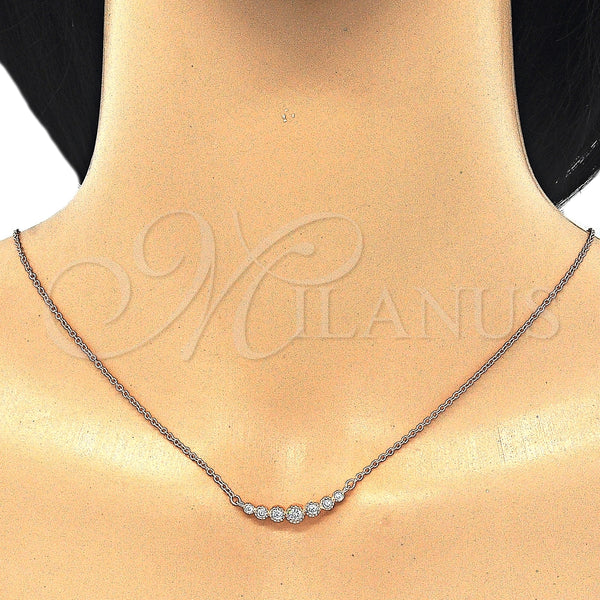 Collares con Dije 04.336.0089.1.16 Plata Rodinada, con Zirconia Cubica Blanca, Pulido, Tono Rosado (Grosor 01 MM, 16 Pulgadas de Largo)