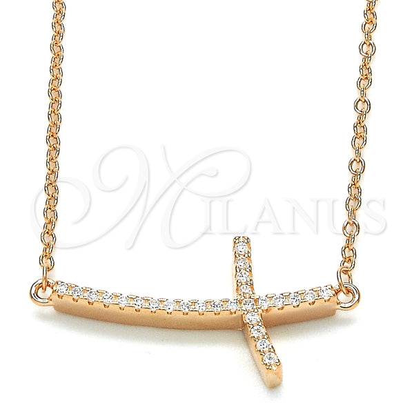 Collares con Dije 04.336.0090.1.16 Plata Rodinada, Diseño de Cruz, con Zirconia Cubica Blanca, Pulido, Tono Rosado (Grosor 01 MM, 16 Pulgadas de Largo)