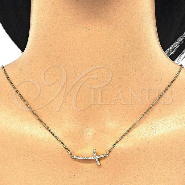 Collares con Dije 04.336.0090.2.16 Plata Rodinada, Diseño de Cruz, con Zirconia Cubica Blanca, Pulido, Tono Dorado (Grosor 01 MM, 16 Pulgadas de Largo)