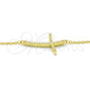 Collares con Dije 04.336.0090.2.16 Plata Rodinada, Diseño de Cruz, con Zirconia Cubica Blanca, Pulido, Tono Dorado (Grosor 01 MM, 16 Pulgadas de Largo)