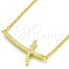 Collares con Dije 04.336.0090.2.16 Plata Rodinada, Diseño de Cruz, con Zirconia Cubica Blanca, Pulido, Tono Dorado (Grosor 01 MM, 16 Pulgadas de Largo)