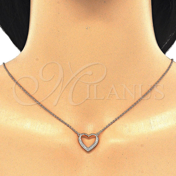 Collares con Dije 04.336.0091.1.16 Plata Rodinada, Diseño de Corazón, con Zirconia Cubica Blanca, Pulido, Tono Rosado (Grosor 02 MM, 16 Pulgadas de Largo)
