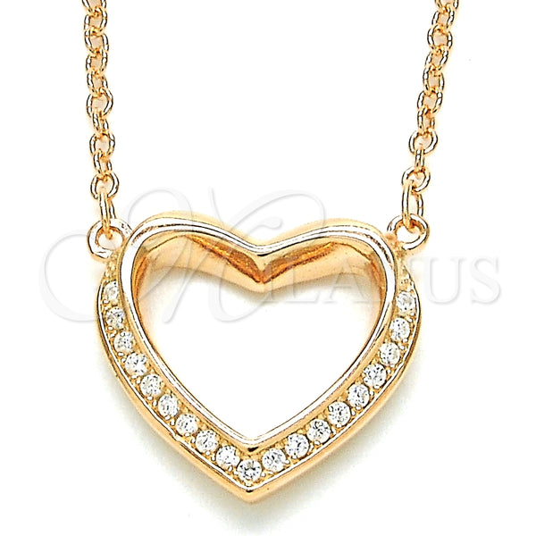 Collares con Dije 04.336.0091.1.16 Plata Rodinada, Diseño de Corazón, con Zirconia Cubica Blanca, Pulido, Tono Rosado (Grosor 02 MM, 16 Pulgadas de Largo)