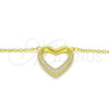 Collares con Dije 04.336.0091.2.16 Plata Rodinada, Diseño de Corazón, con Zirconia Cubica Blanca, Pulido, Tono Dorado (Grosor 02 MM, 16 Pulgadas de Largo)