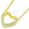 Collares con Dije 04.336.0091.2.16 Plata Rodinada, Diseño de Corazón, con Zirconia Cubica Blanca, Pulido, Tono Dorado (Grosor 02 MM, 16 Pulgadas de Largo)