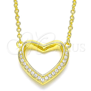 Collares con Dije 04.336.0091.2.16 Plata Rodinada, Diseño de Corazón, con Zirconia Cubica Blanca, Pulido, Tono Dorado (Grosor 02 MM, 16 Pulgadas de Largo)