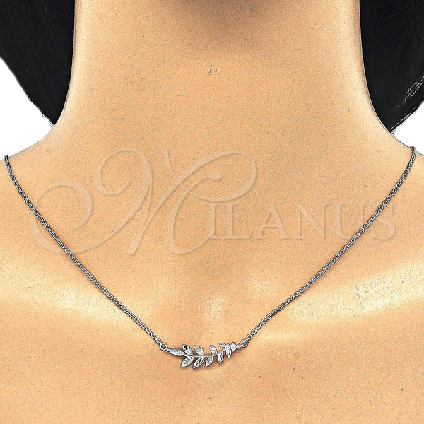 Collares con Dije 04.336.0092.16 Plata Rodinada, Diseño de Oja, con Zirconia Cubica Blanca, Pulido, Rodinado (Grosor 01 MM, 16 Pulgadas de Largo)