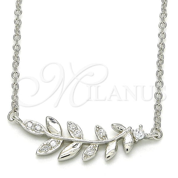 Collares con Dije 04.336.0092.16 Plata Rodinada, Diseño de Oja, con Zirconia Cubica Blanca, Pulido, Rodinado (Grosor 01 MM, 16 Pulgadas de Largo)