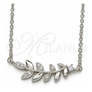 Collares con Dije 04.336.0092.16 Plata Rodinada, Diseño de Oja, con Zirconia Cubica Blanca, Pulido, Rodinado (Grosor 01 MM, 16 Pulgadas de Largo)