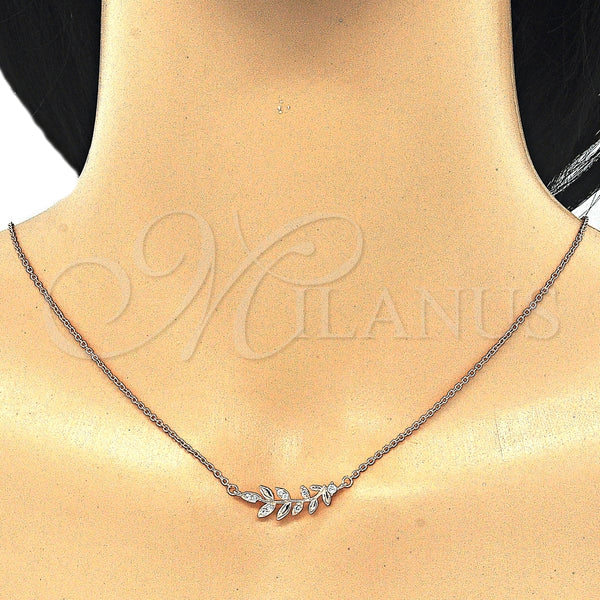 Collares con Dije 04.336.0092.1.16 Plata Rodinada, Diseño de Oja, con Zirconia Cubica Blanca, Pulido, Tono Rosado (Grosor 01 MM, 16 Pulgadas de Largo)